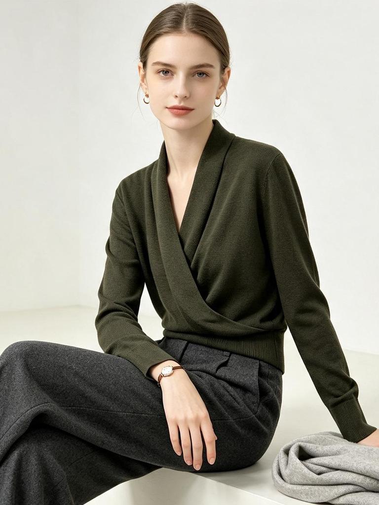 Xin Ge Women's Wool-Blend V-Neck Sweater - Slimming Autumn Knit