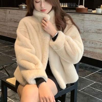 Women Thick Faux Mink Fur Loose Jackets Tops Winter Warm Stand Neck Single Breasted Abrigos Casual Korean Solid Coats Blusas New