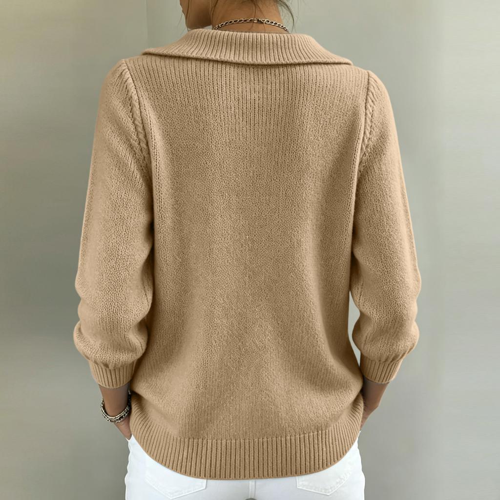 Maglione casual da donna in maglia con bottoni e colletto rovesciato, Pullover colorato