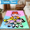Benutzerdefinierter Name Powerpuff Abenteuer Teppich Spiel Teppich, Fußmatte für Schlafzimmer Wohnzimmer Eingangsbereich Teppich, Heimdeko Idee Geschenk für Weihnachten Geburtstag