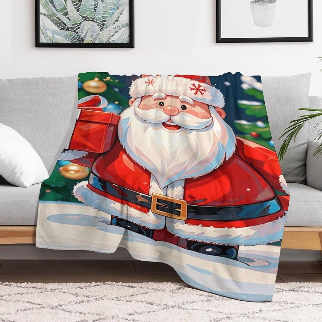Merry Christmas Santa Claus Blanket, Soft Flannel Fleece Blankets Quick-Dry, Lightweight Throw Blanket for Couch, Bed, Office &