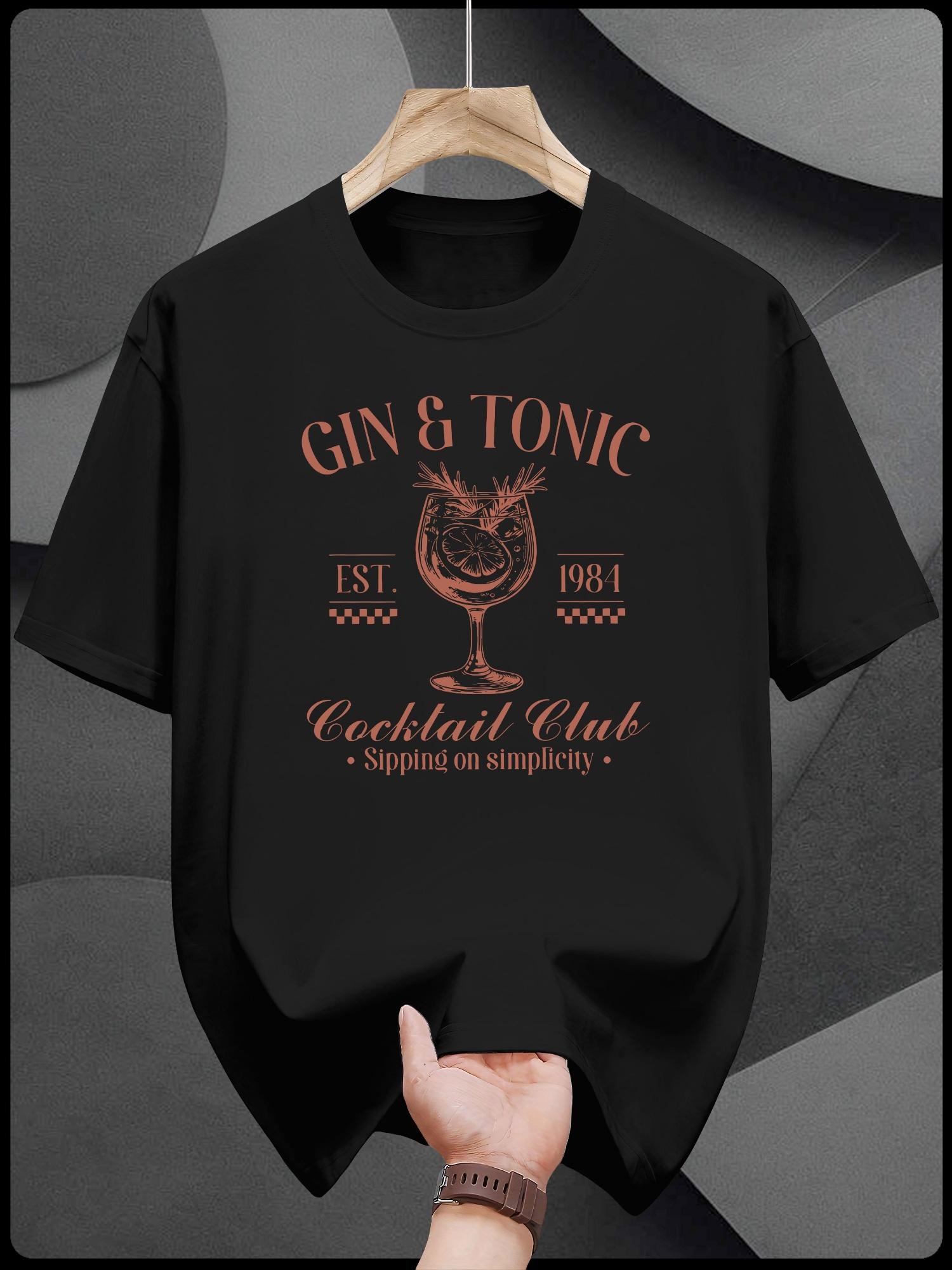 Casual Cotton T-shirt with gin & tonic Print - 200g/100% Pure Cotton XXL
