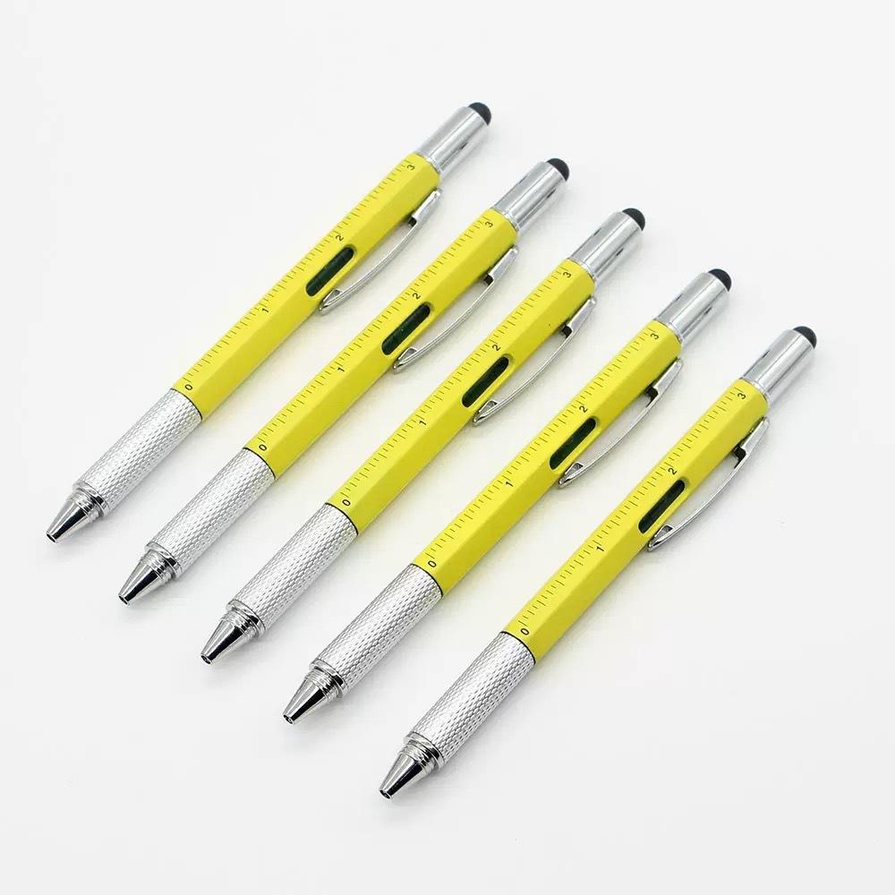 5pcs 6-in-1 Multifunctional Pen with Touch Screen Stylus, Screwdriver, Ruler, and Level Gauge