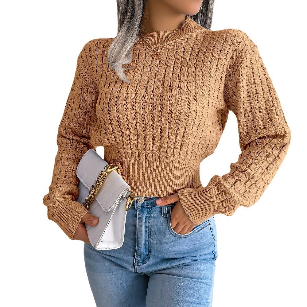 

Осенне-зимний вязаный свитер в уличном стиле с длинными рукавами и открытым пупком M коричневый