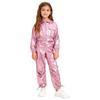 Unisex Kids Shiny Metallic Jacket Drawstring Cargo Pants Hip Hop Jazz Dance Costume Set