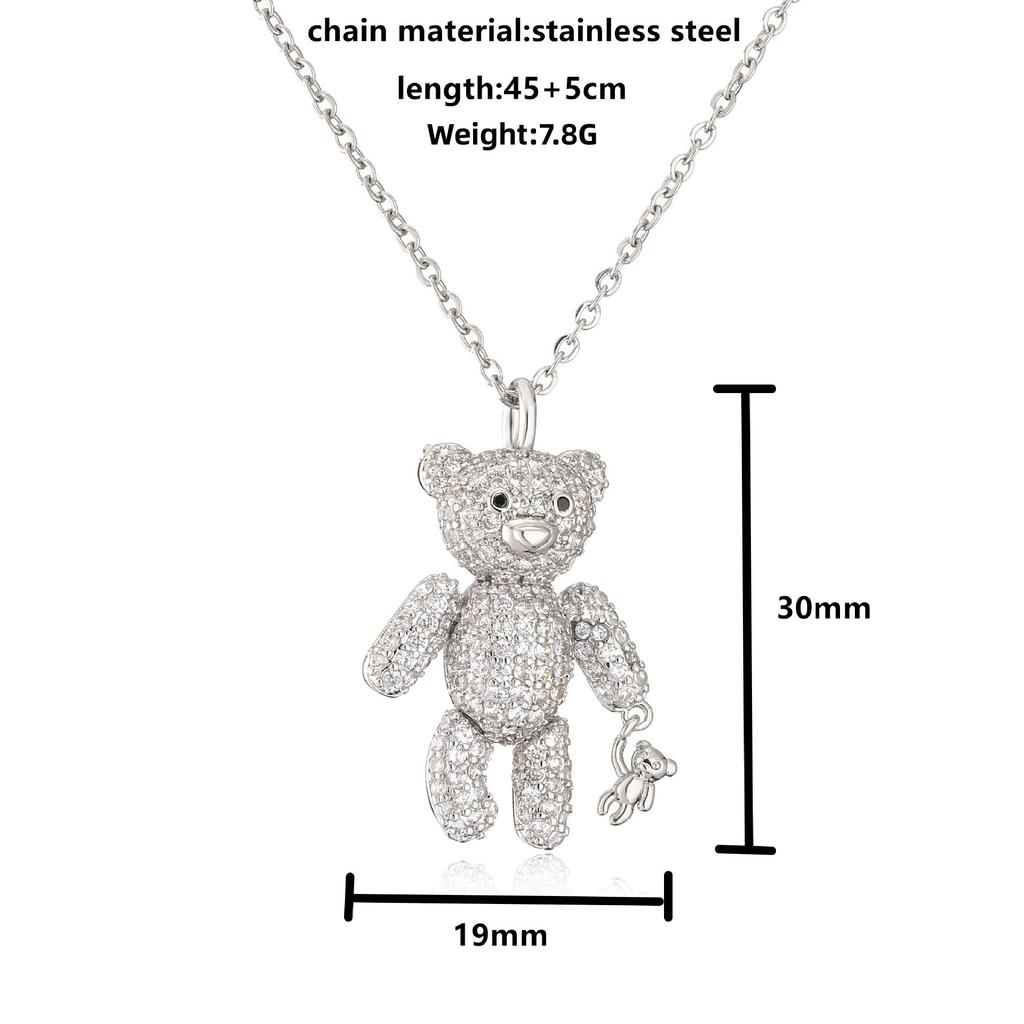 Copper Inlaid Zircon Bear Pendant Necklace, Exquisite and Cute Fashion Accessories Gift.