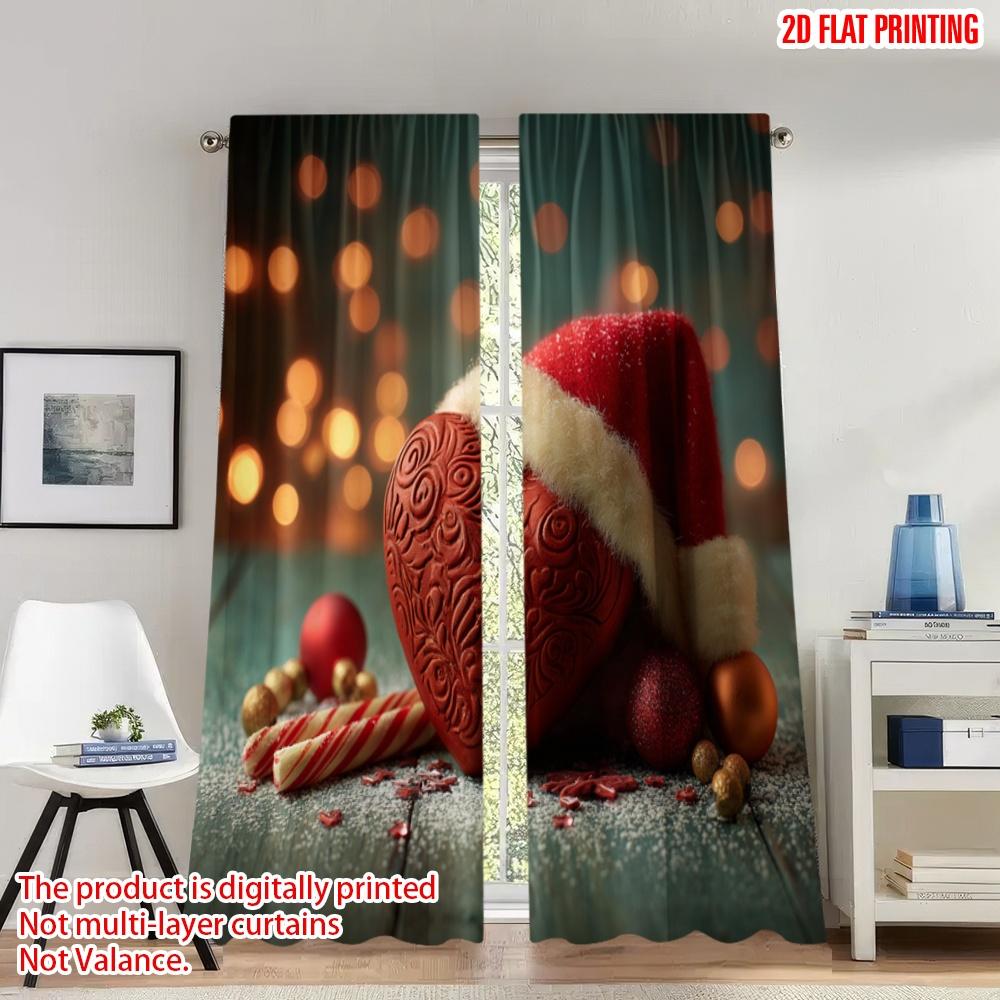 

Flat Printing Christmas Hot Party Curtains Heart Festive Love Digital Printed Polyester Drapes Family Curtain Set Of 2 Made Washable W100*H70(CM)-Grommet top&2PCS