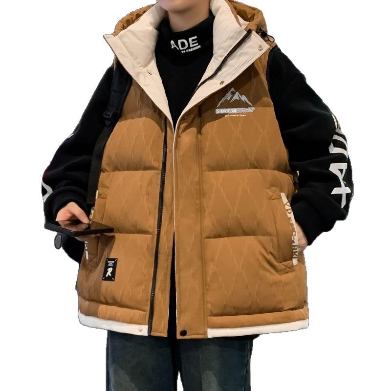 Men's Winter Two-Piece Look Vest: Thickened Down Cotton Casual Cape Coat