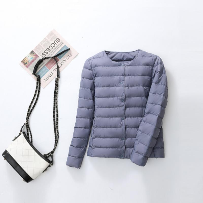 Nové dámské jednobarevné lehké péřové kabáty bez límce na knoflíky Teplá krátká péřová bunda Měkká pohodlná zateplená Slim krátká prošívaná bunda