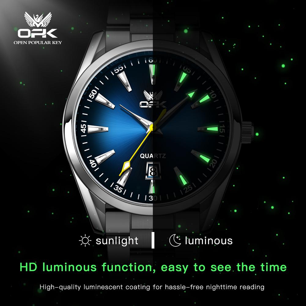 OPK 6088 Man Watch Steel Strap Waterproof Luminous Auto Date Wristclock Fashion Simple Original Quartz Watches for Men
