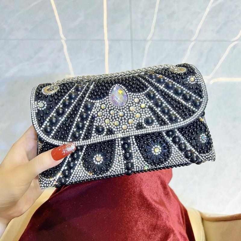 2025 Luxury High-end Big Pearl Colorful Diamond Wedding Evening Clutch Bag New Fashion Rhinestone Handbags Designer Shoulder Bag