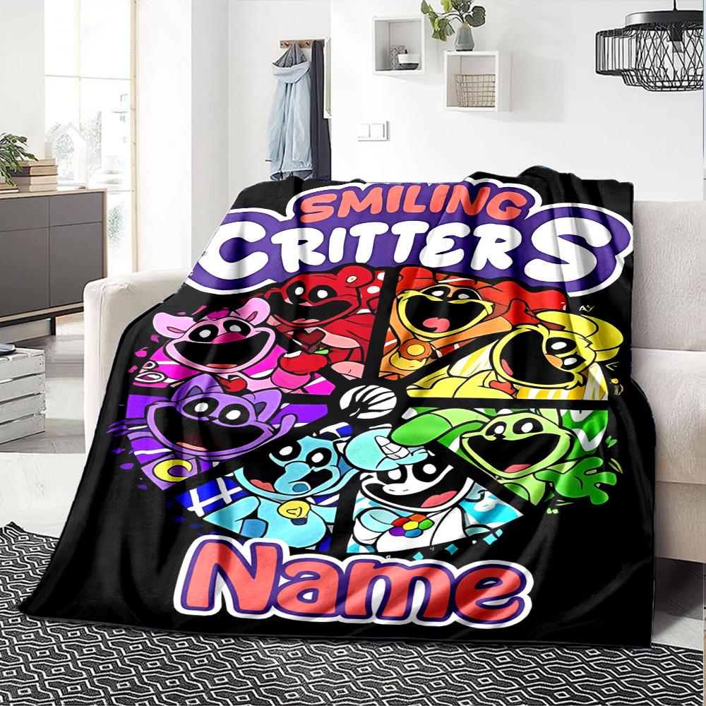 Customiz Name Personality Smiling Critters Blanket Soft &Warm Sofa Office Bed Travel Lunch Break Blanket, Gift Suitable All Seasons