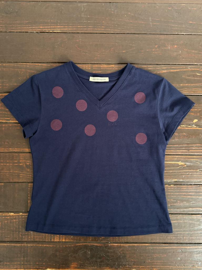 Pibeuseupibeuseu Pvs Dot V-Neck Tee / Navy