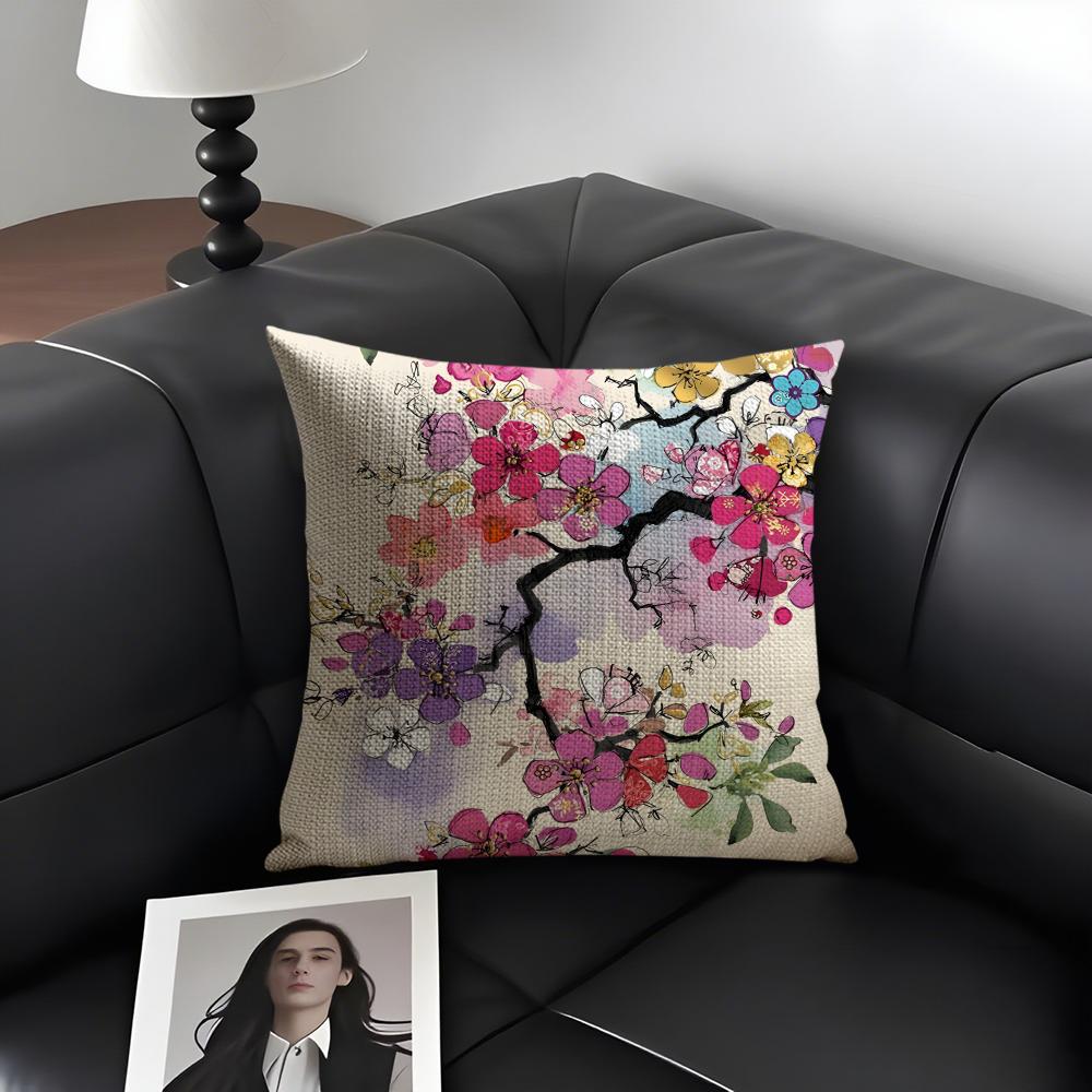 Aquarell-Kunstmuster Kissenbezug Natürliches Leinen Bio-Stoff Beidseitiger Druck Sofa Heimdekoration Geschenk Kissenhülle