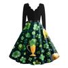 Women's Casual Fashion V-Neck Long Sleeve Printed Vintage Dresses