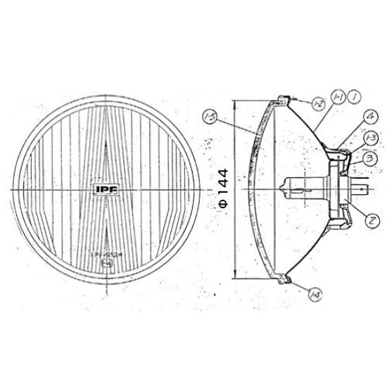 IPF Headlight High Cut 9113 Assembly, Halogen, H4, Round, 4-Bulb, Beam, Lens,