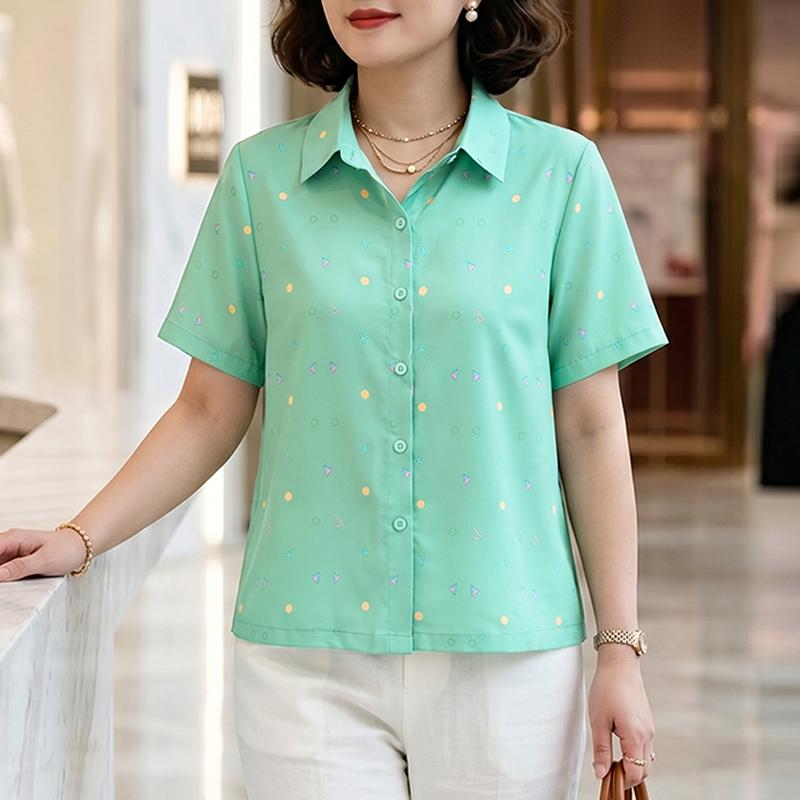 ZANZEA Women Casual Turn Down Collar Short Sleeve Print Blouse S