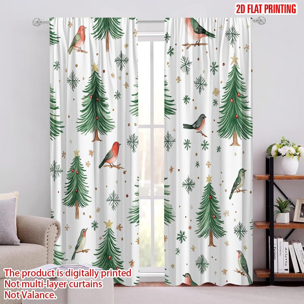 

2pcs,2D plane printing Curtains Digital Printed Christmas Trees Snowflakes Birds (2) Polyester Easy Install (without rod) 52.50 × 116.00 cm 2 pcs