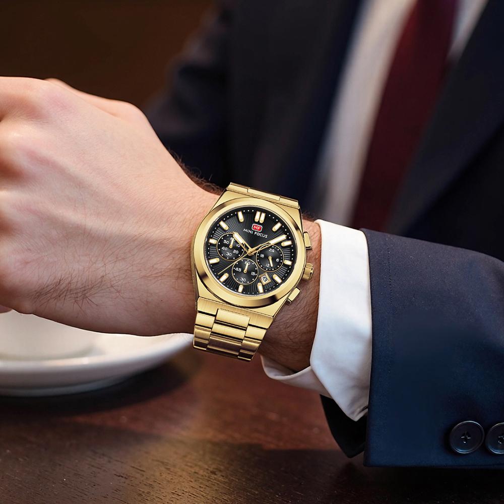 Fashion Men's Business Watches Yellow Green Dial Stainless Steel Strap Luminous Wateproof Quartz Wristwatch with Calendar