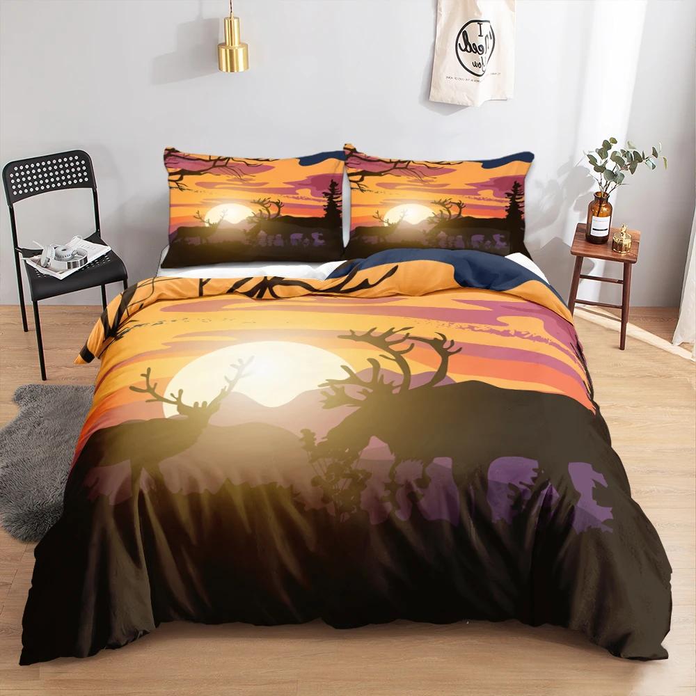 Antarktis Aurora King Queen Bettbezug Bunter Himmel Polarlichter Bettwäscheset Smoky Mountain Forest Weicher 2/3-teiliger Bettbezug