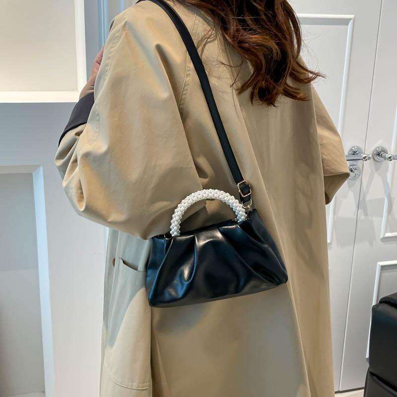 Pleated Fashion Pearl Handbag Spring New Versatile Texture Shoulder Crossbody Small Square Bag