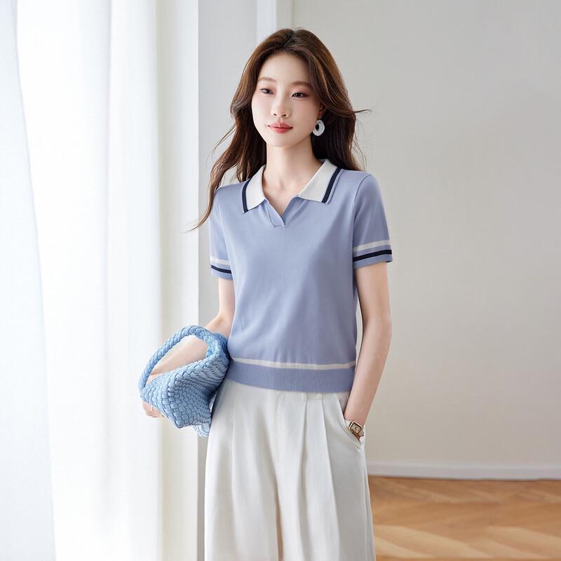 Srcr Women's Color Block Mulberry Silk Blend Knit Polo Top