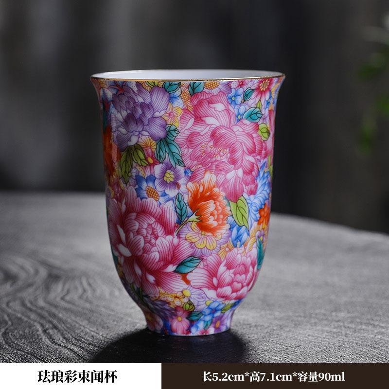 Enamel Master Cup Ceramic Tea Cup Gold-Plated Palace Style Tea Bowl Carved Kung Fu Tasting Cup Large Single Cup Tea Bowl