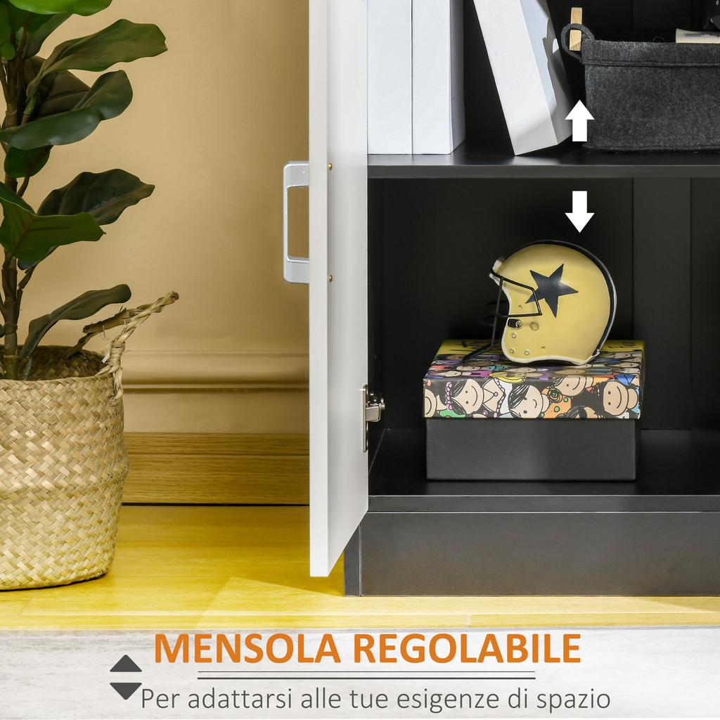 Wooden Cabinet with Drawer, with Adjustable Shelf, Space-Saving Kitchen Cabinet, Living Room and Anteroom, in MDF Wood, 60x40x90cm, White and Black