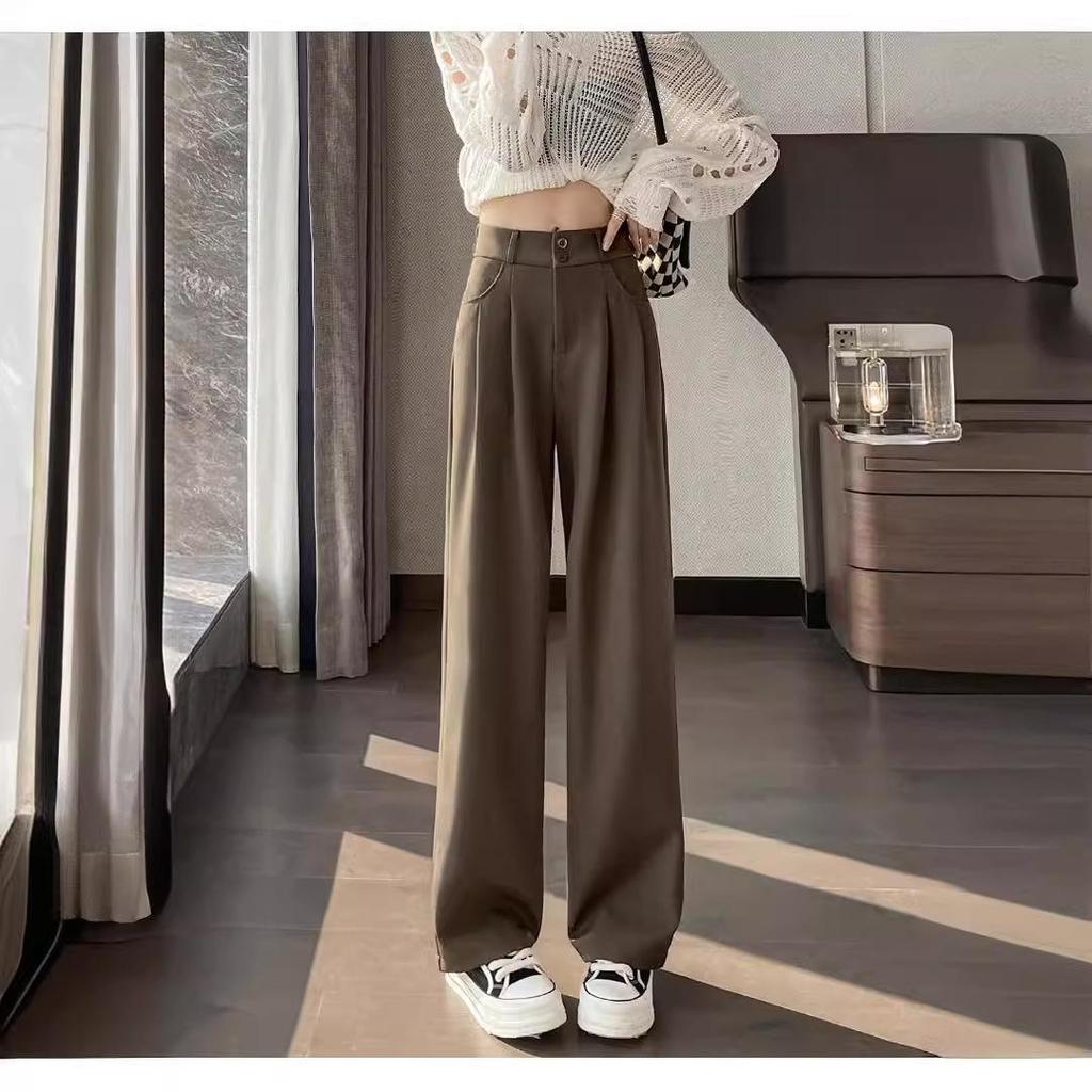 High-waisted Narrow Wide-leg Suit Pants for Women In Spring and Autumn Slimness Floor-length Straight Pants Hanging and Crisp Leisure Pants