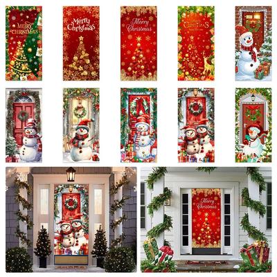 Multi Scene Christmas Door Banner Party Decoration DIY Accessories Christmas Door Cover Background Decoration Snowman