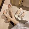 Thick-heeled Slippers Summer Wear New French Fairy Style Bow Rhinestone Temperament High-heeled Crystal Sandals