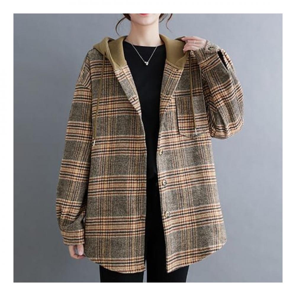 Navava Long Sleeve Hoodie Jacket Vintage Check Nc188