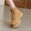 Martin boots women's autumn new leather short boots small inner heightening locomotive boots women's thick heel boots
