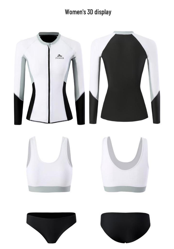 Unisex Long Sleeve Quick-Drying Zipper Wetsuit with Sun and Jellyfish Protection - Couple's Surfing Swimsuit Set
