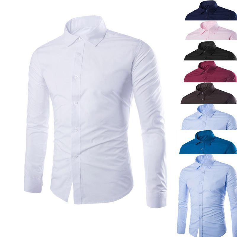 Herrenhemden, langärmelig, Business-Freizeithemd, schmale Passform, Bürohemd, Hochzeitshemd, Party-Stil, mehrere Farben