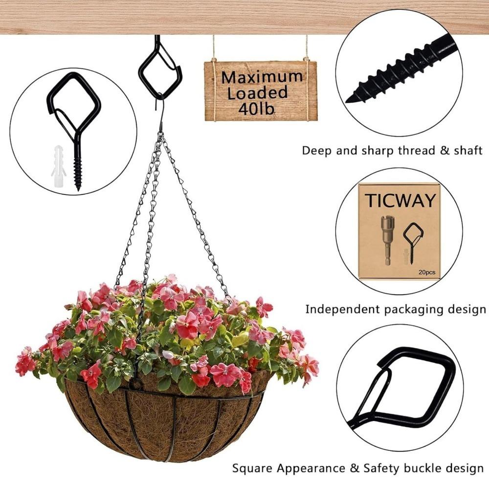 10PCS Square Snap Safety Hooks Screw Fixed Anti Fall Light Hanger Safety Hook for Fixing String Lights Potted PlantsHanging