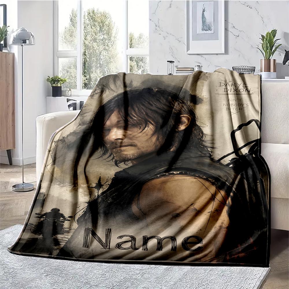 Custom Name Daryl and Rick Theme Printed Blanket - Perfect for Couch, Bed, Travel & Outdoor Use | Machine Washable, Cozy & Durable.