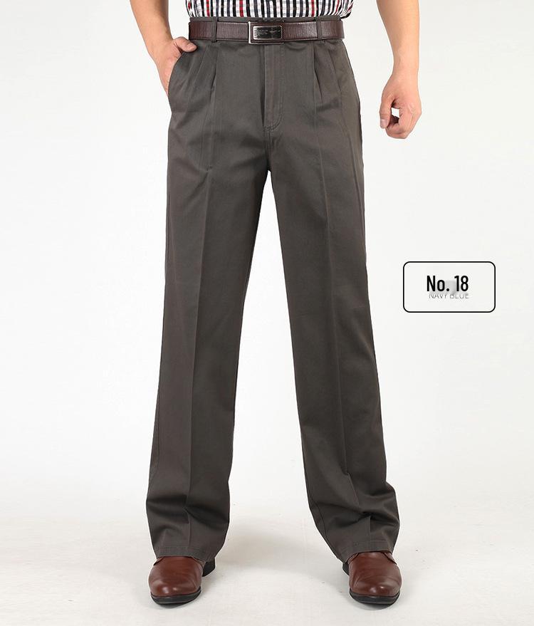 Pantaloni Casual de Vară din Bumbac cu Croială Largă pentru Bărbați - Talie Înaltă, Picior Drept, Cu Pliuri Duble pentru Bărbați de Vârstă Mijlocie și Vârstnici