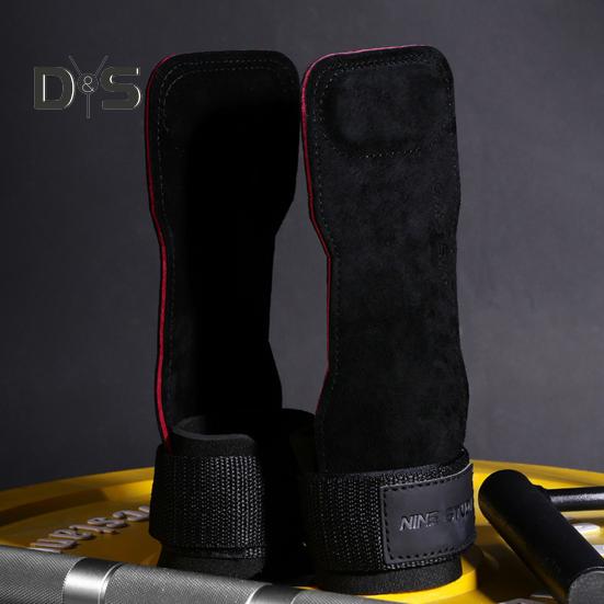 1 Pair Weight Lifting Wrist Strap Double Layer Cowhide Weightlifting Gym Gloves with Palm Pad Elastic Deadlifting Grip