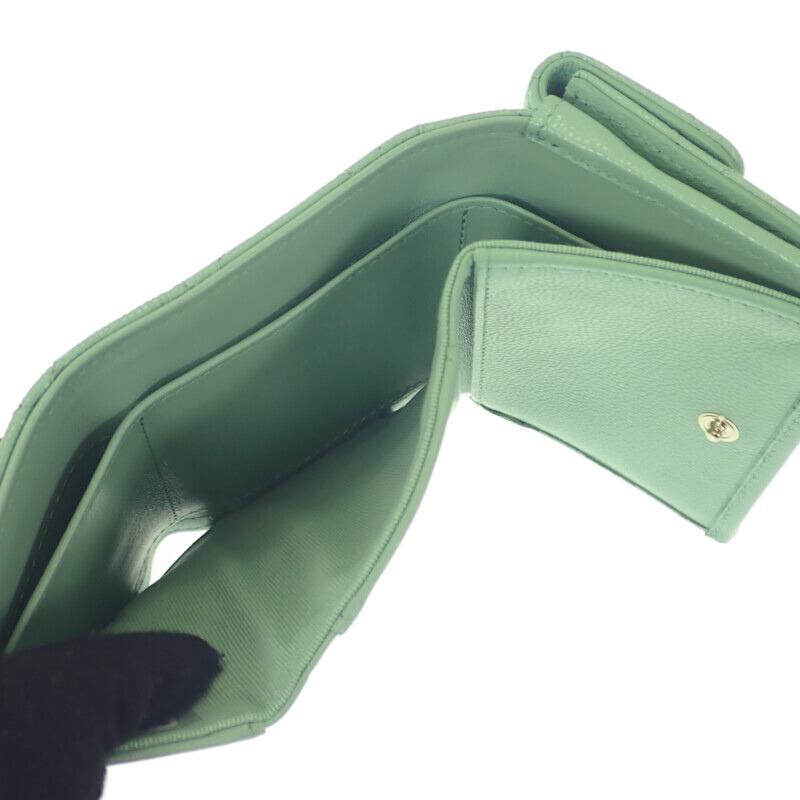 Chanel AP0230 Tri-fold Wallet Green Women