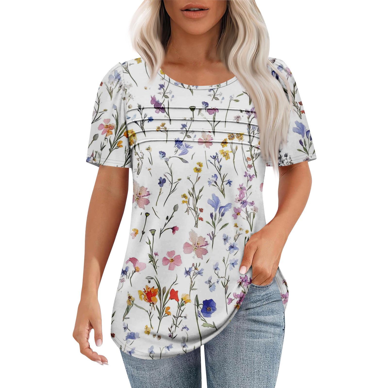 

Женская модная рубашка с круглым вырезом и короткими рукавами в складку XL белый