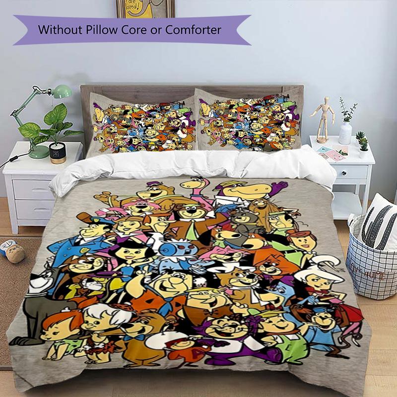 Flintstones 3pcs Bedding Set Duvet Cover Closure Includes 1 Duvet Cover & 2 Pillowcases for All Seasons Bedroom Home Dorm Decor