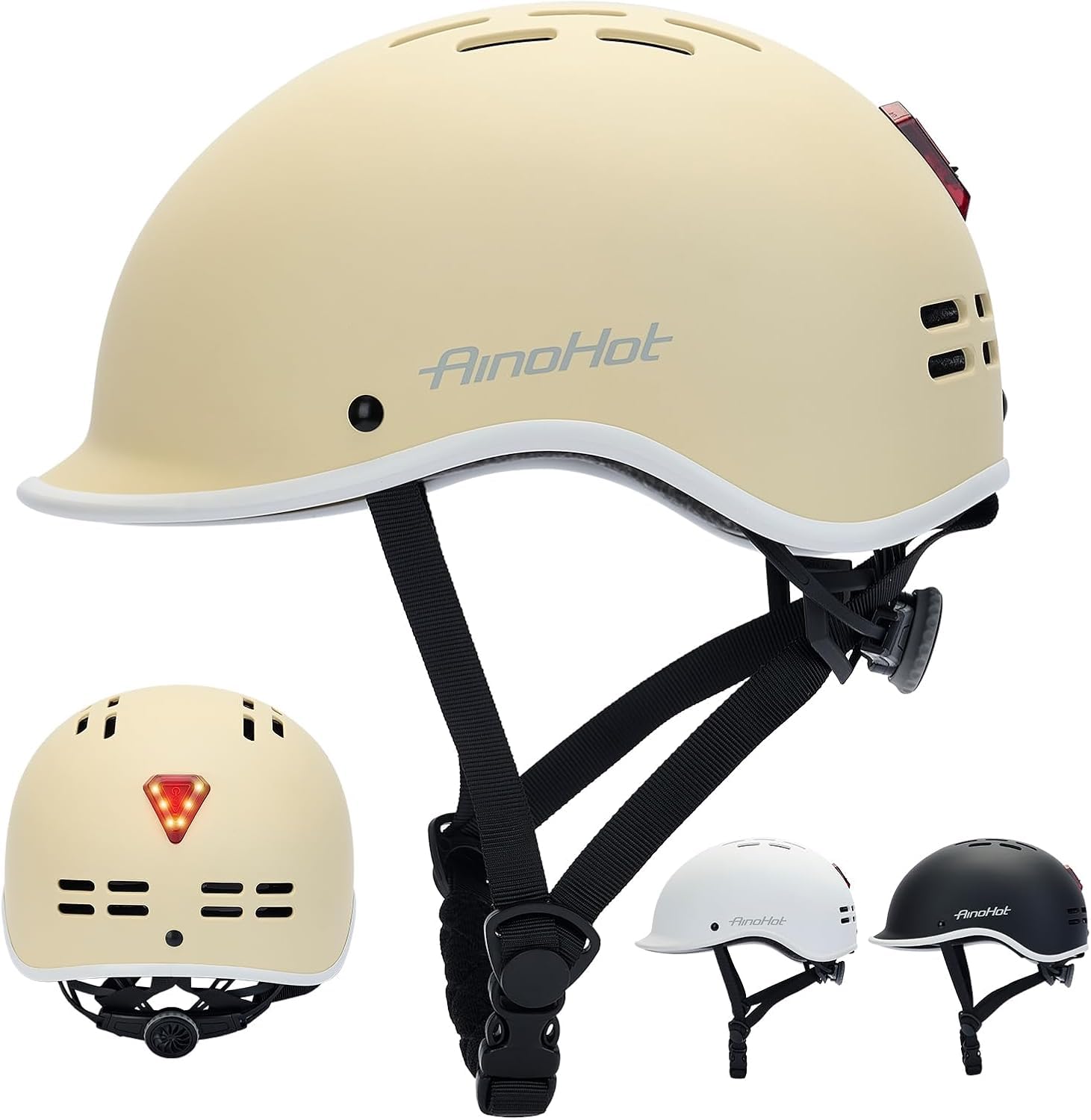 

Adult Bicycle Helmet with LED 18 Air Impact High Chin Sun CE for Sports and Road Bikes Built-in Light, 58-62cm, Holes, Lightweight, Resistant, бежевий