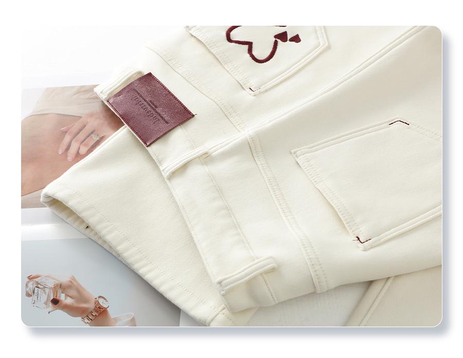 Women's Beige Fleece-Lined Jeans: Fall/Winter 2024 High-Waisted Slimming Pants, Narrow, Wide, Loose & Straight-Leg Styles