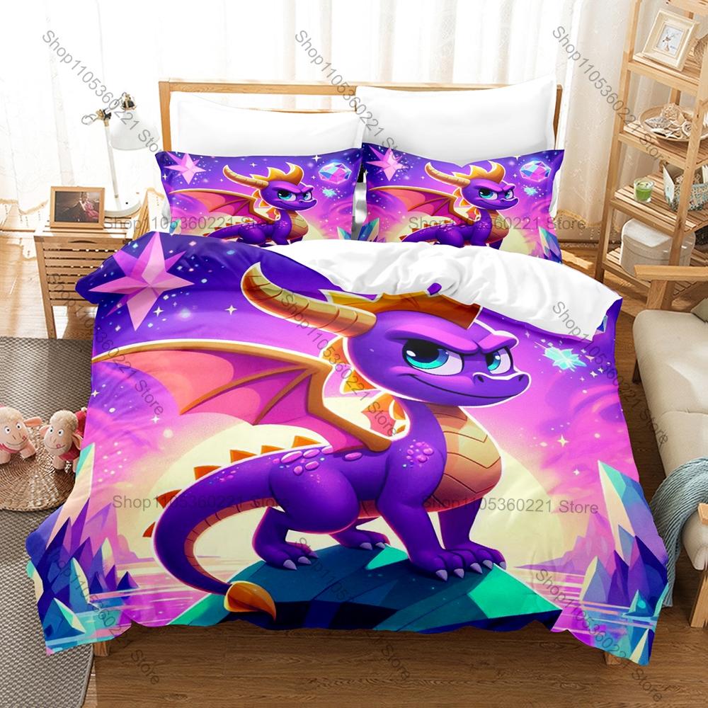 Spyro Reignited Trilogy Bedding Set, Duvet Cover & 2 Pillowcases, Cute Dragon Character Pattern Breathable Fabric All Season