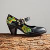 Johnature Retro Genuine Leather Printed Women's High Heels Comfortable Round Toe Thick Heels Pumps