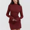 Elegant Dark Blue Solid High Waist Mini Dress Women Fashion Pocket Decora Long Sleeve Bodycon Dresses 2023 Chic Party Club Robes