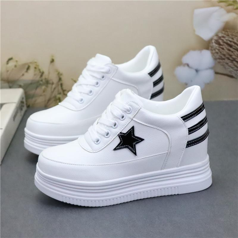 8CM White Platform Sneakers for Women Casual Shoes White Shoes Platform Wedge Heel Walking Shoes Genuine Leather High