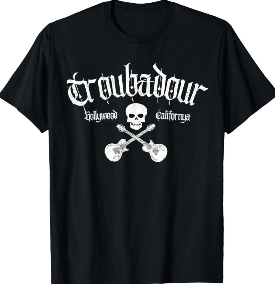 Vintage Skull Troubadour Guitar Rock Music T-shirt, Size S-4XL