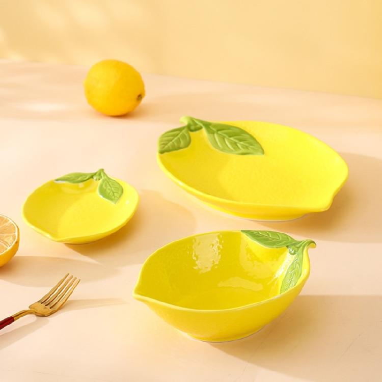 Stylish Lemon Pattern Ceramic Spoon Rest Salad Bowl Plate Dessert Serving Dinnerware for Family Gatherings Event Gift